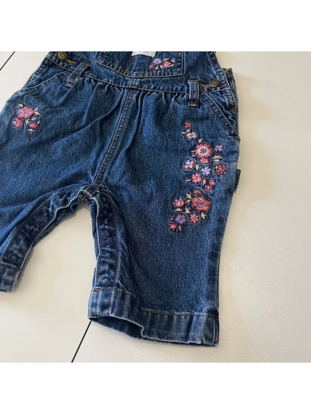 Vintage Oshkosh Baby Girl's Size 3/6m Floral Denim Overalls